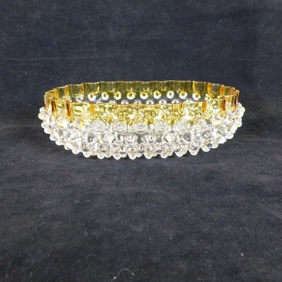 Hobbs Brockunier 323 Yellow Frances Dew Drop Hobnail Ware 7 in Oval Bowl FLAW - Picture 10 of 12